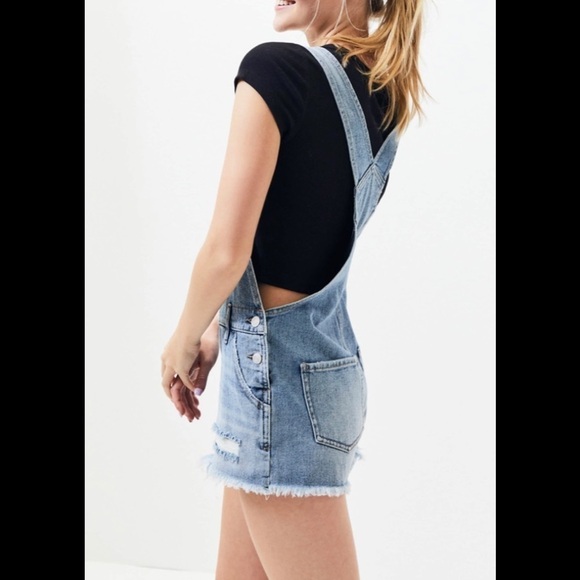 🌸2/$25 PacSun Favorite Blue Overall Shorts Frayed Hem Distressed Details - Picture 3 of 15